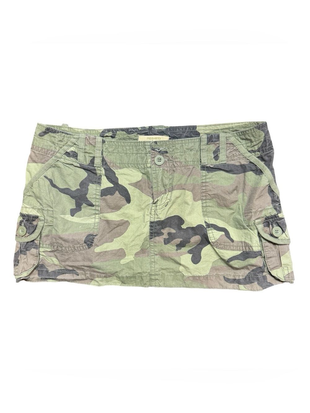 Y2K Heavenly Camo Cargo Micro Mini Low Rise Green Skirt Size Medium